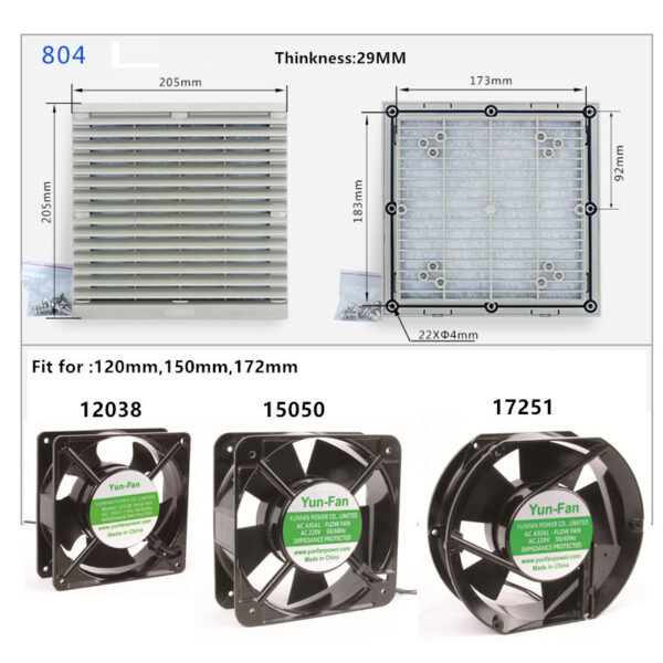 804 Windows filter 172mm 150mm 120mm